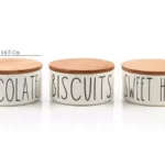 بانکه سرامیکی درب چوبی تکست دار مدل بیسکوییت